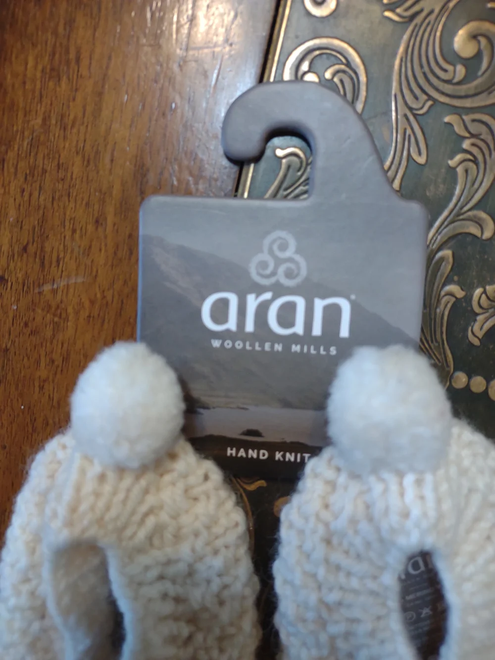 Baby Shepley Aran Booties  Cream Baby Wool Slippers with Pom Pom NWT